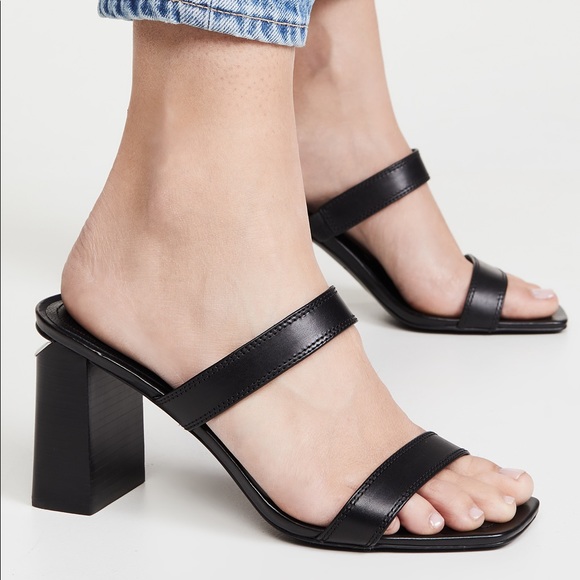 ALEXANDER WANG Hayden Leather Doubled Strap Heeled Sandals - Size 39, Black - Picture 1 of 10